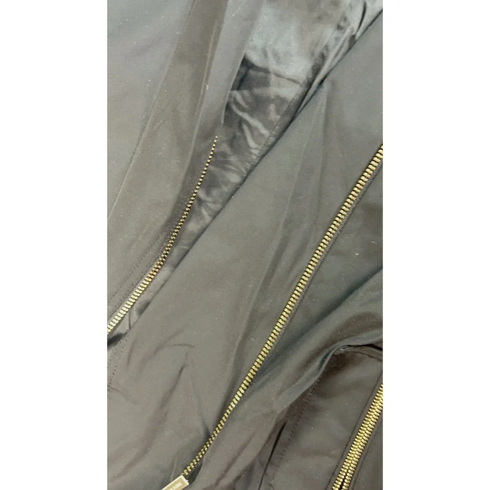 Michael Kors Black Asymmetrical Zip Trench Rain Jacket Women's L Missing Belt